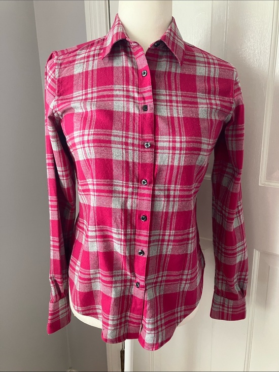 Brooks Brothers Tops - Brooks Brothers Pink &Gray Plaid Cotton Flannel Blouse collared Shirt EUC